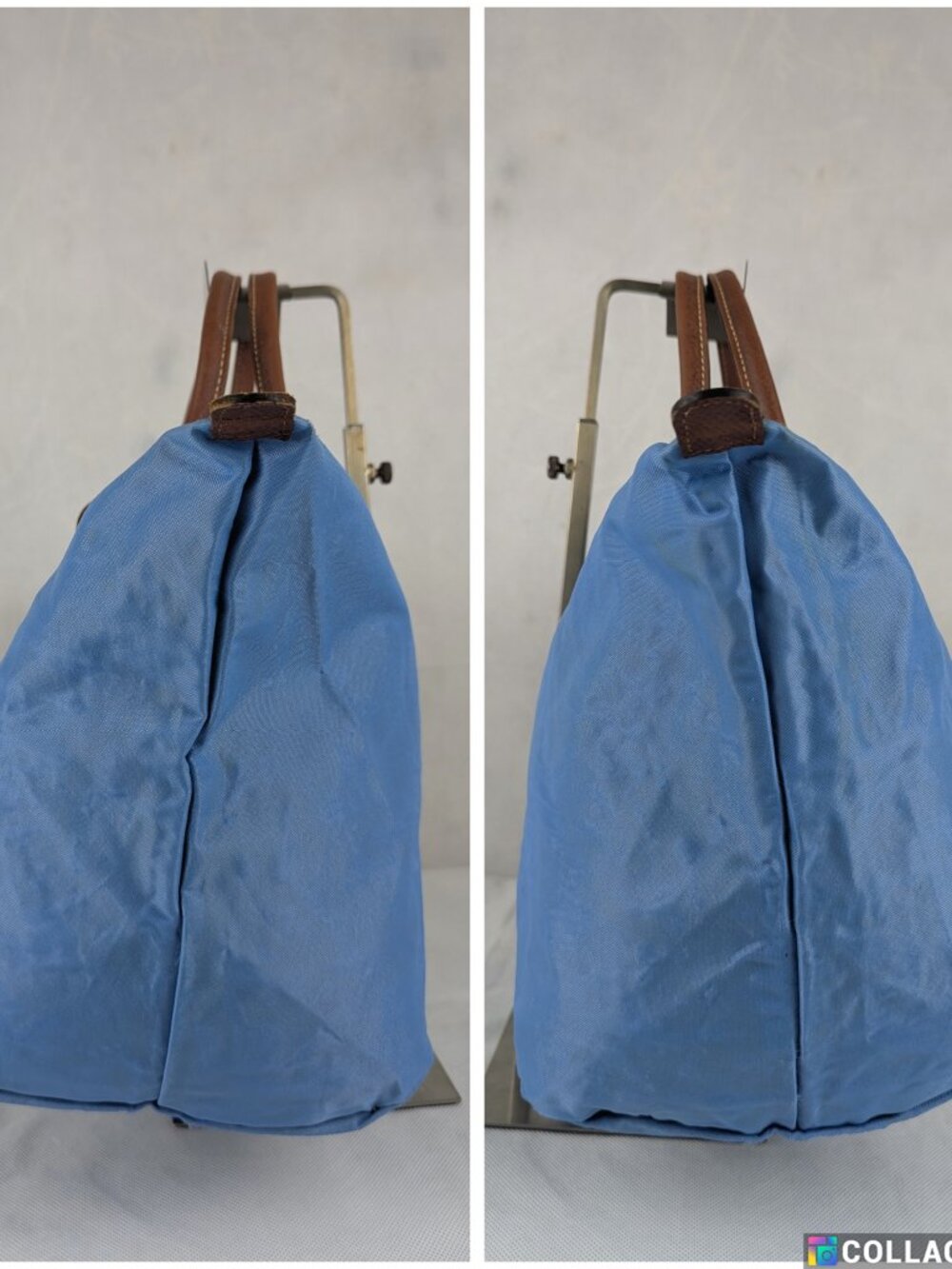 Pre-Owned Longchamp Le Pliage Blue Tote Bag Nylon Leather Trim - Authentic - Picture 7 of 16